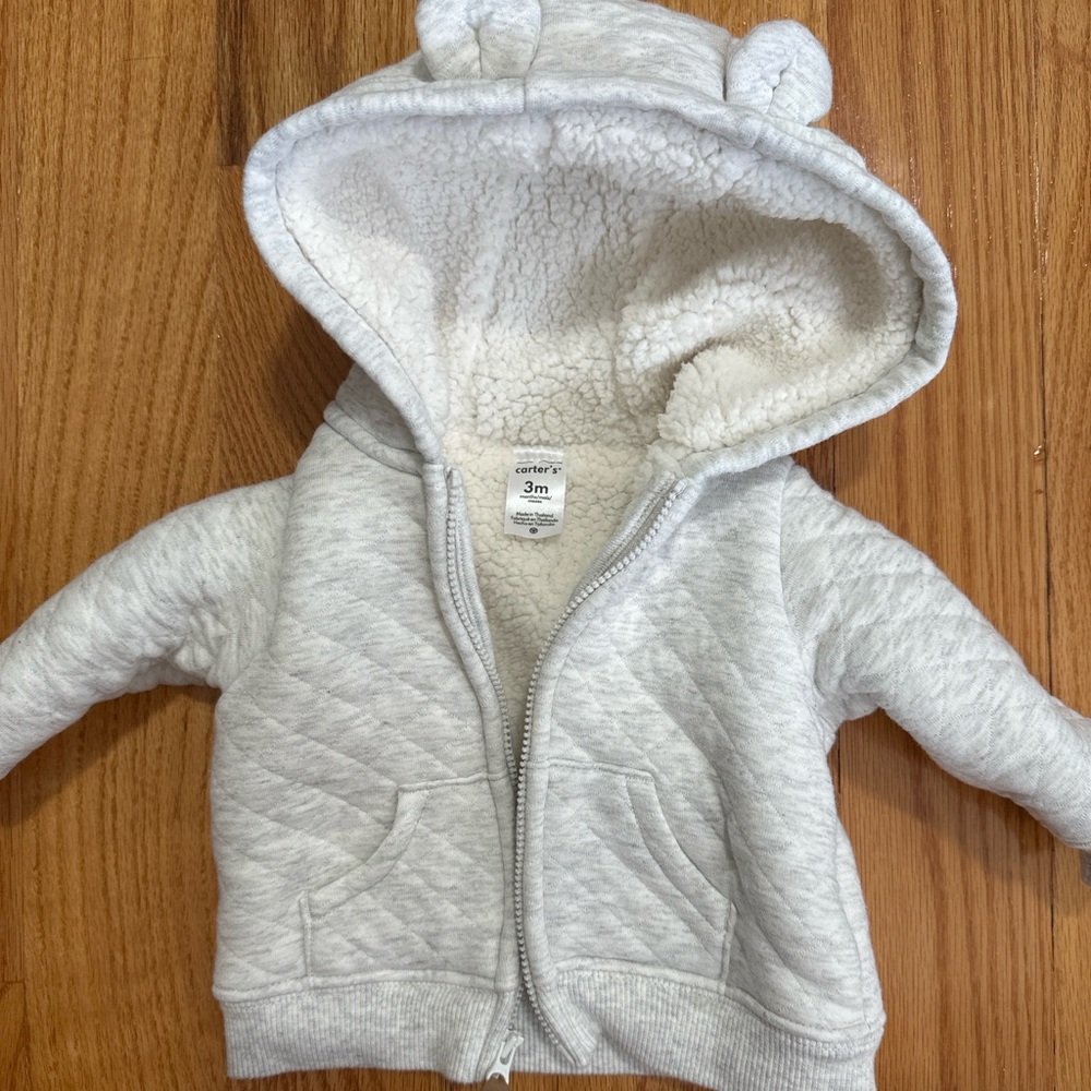 Carter’s Quilted Sherpa-Lined Hoodie – Size 3 Months (EUC)